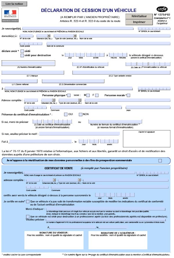 Acte De Vente Voiture Gouv Cerfa Cession V hicule Imprimer NZNE