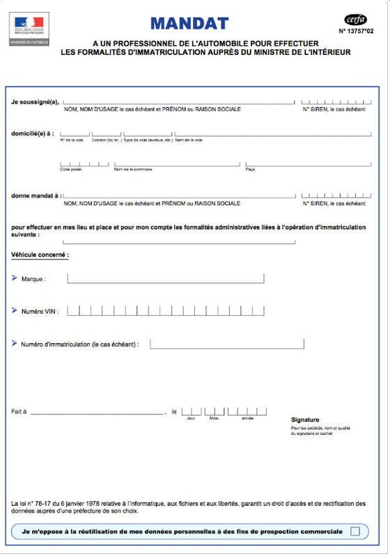 Mandat d'immatriculation