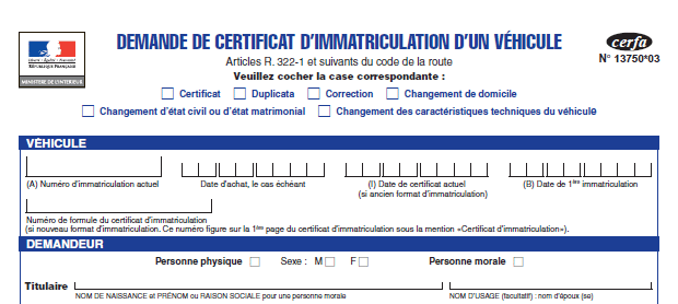 demande de certificat d'immatriculation cerfa-13750-03