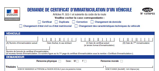 cerfa demande de certificat d'immatriculation
